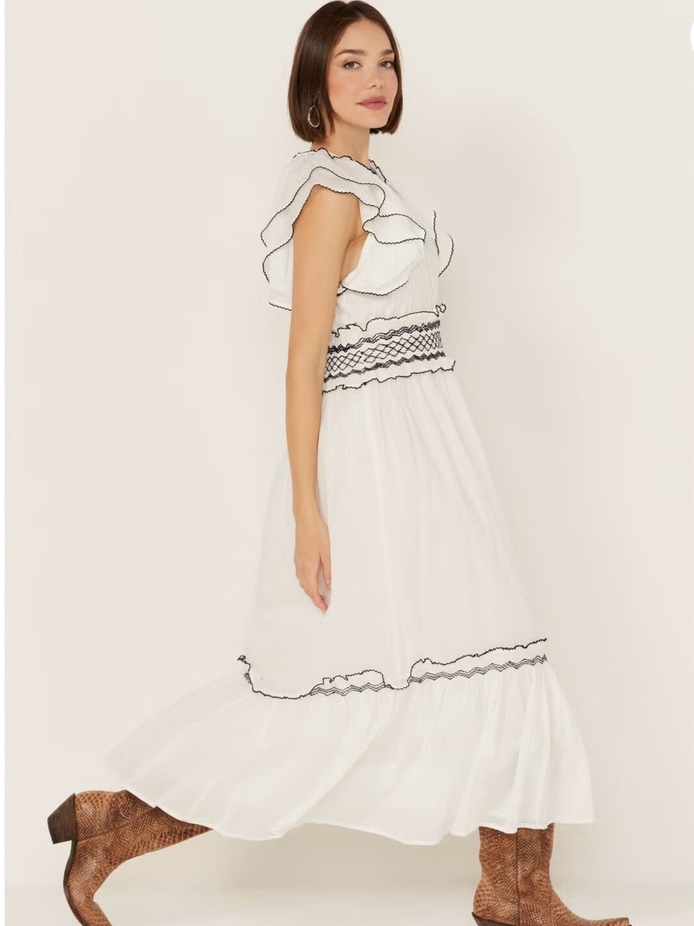 Cleobella White Maxi Dress with Black Trim